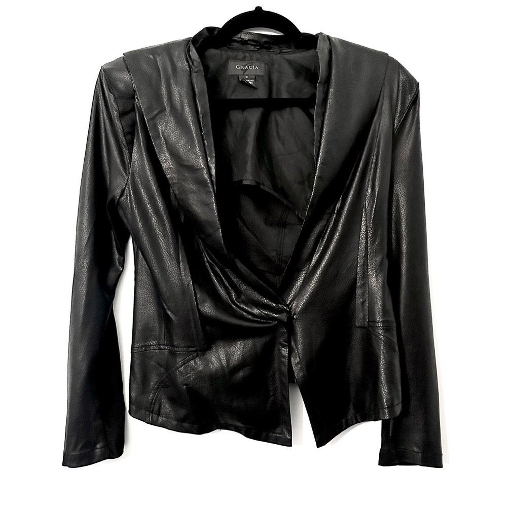 Gracia Black Patterned Faux Leather Jacket